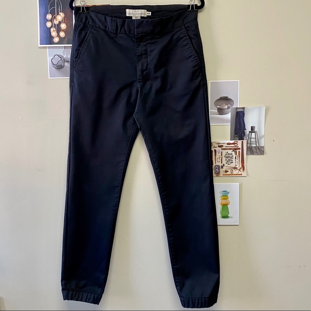 H&M Mens Black Elasticized Jogger Chino Pants 31